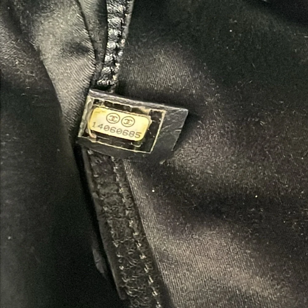 Chanel Brick Chocolate Bar Quilted Frozen Tote Bag Large Black Vinyl Chain Strap